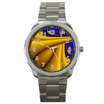 Waves Wave Chevron Gold Blue Paint Space Sky Sport Metal Watch Front