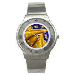 Waves Wave Chevron Gold Blue Paint Space Sky Stainless Steel Watch by Mariart