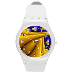 Waves Wave Chevron Gold Blue Paint Space Sky Round Plastic Sport Watch (m) by Mariart