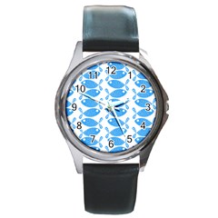 Fish Pattern Background Round Metal Watch by Nexatart