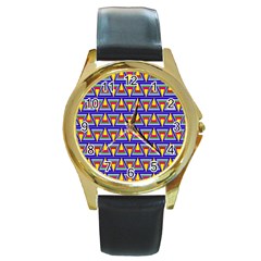 Seamless Prismatic Pythagorean Pattern Round Gold Metal Watch by Nexatart