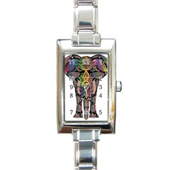 Prismatic Floral Pattern Elephant Rectangle Italian Charm Watch by Nexatart