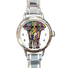 Prismatic Floral Pattern Elephant Round Italian Charm Watch by Nexatart