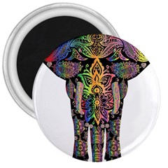 Prismatic Floral Pattern Elephant 3  Magnets by Nexatart