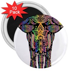 Prismatic Floral Pattern Elephant 3  Magnets (10 Pack)  by Nexatart