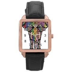 Prismatic Floral Pattern Elephant Rose Gold Leather Watch  by Nexatart