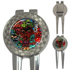 Abstract Psychedelic Face Nightmare Eyes Font Horror Fantasy Artwork 3-in-1 Golf Divots by Nexatart