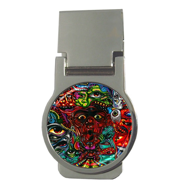 Abstract Psychedelic Face Nightmare Eyes Font Horror Fantasy Artwork Money Clips (Round) 