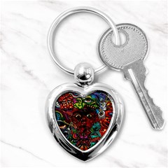 Abstract Psychedelic Face Nightmare Eyes Font Horror Fantasy Artwork Key Chains (heart)  by Nexatart