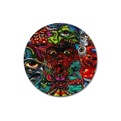 Abstract Psychedelic Face Nightmare Eyes Font Horror Fantasy Artwork Magnet 3  (round) by Nexatart