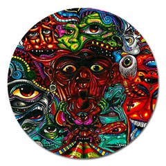 Abstract Psychedelic Face Nightmare Eyes Font Horror Fantasy Artwork Magnet 5  (round) by Nexatart