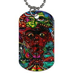 Abstract Psychedelic Face Nightmare Eyes Font Horror Fantasy Artwork Dog Tag (one Side) by Nexatart