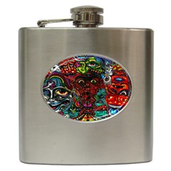 Abstract Psychedelic Face Nightmare Eyes Font Horror Fantasy Artwork Hip Flask (6 Oz) by Nexatart