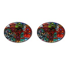 Abstract Psychedelic Face Nightmare Eyes Font Horror Fantasy Artwork Cufflinks (oval) by Nexatart