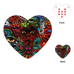 Abstract Psychedelic Face Nightmare Eyes Font Horror Fantasy Artwork Playing Cards (heart)  by Nexatart