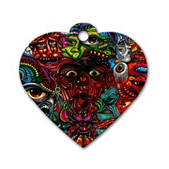 Abstract Psychedelic Face Nightmare Eyes Font Horror Fantasy Artwork Dog Tag Heart (two Sides) by Nexatart