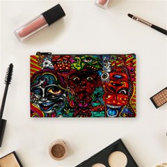 Abstract Psychedelic Face Nightmare Eyes Font Horror Fantasy Artwork Cosmetic Bag (small)  by Nexatart