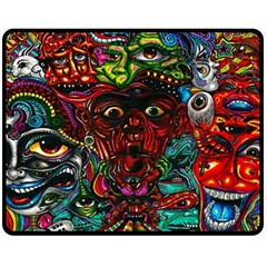 Abstract Psychedelic Face Nightmare Eyes Font Horror Fantasy Artwork Fleece Blanket (medium)  by Nexatart