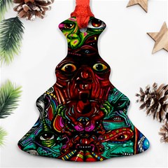 Abstract Psychedelic Face Nightmare Eyes Font Horror Fantasy Artwork Ornament (christmas Tree)  by Nexatart