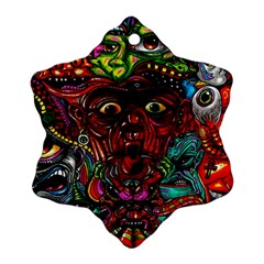 Abstract Psychedelic Face Nightmare Eyes Font Horror Fantasy Artwork Snowflake Ornament (two Sides) by Nexatart