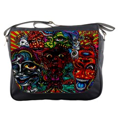 Abstract Psychedelic Face Nightmare Eyes Font Horror Fantasy Artwork Messenger Bags by Nexatart