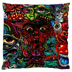 Abstract Psychedelic Face Nightmare Eyes Font Horror Fantasy Artwork Large Cushion Case (two Sides) by Nexatart