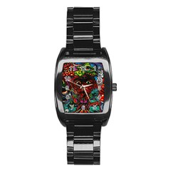 Abstract Psychedelic Face Nightmare Eyes Font Horror Fantasy Artwork Stainless Steel Barrel Watch by Nexatart