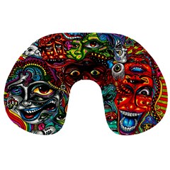 Abstract Psychedelic Face Nightmare Eyes Font Horror Fantasy Artwork Travel Neck Pillows by Nexatart