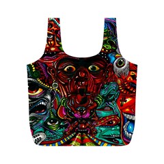 Abstract Psychedelic Face Nightmare Eyes Font Horror Fantasy Artwork Full Print Recycle Bags (m)  by Nexatart