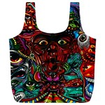 Abstract Psychedelic Face Nightmare Eyes Font Horror Fantasy Artwork Full Print Recycle Bags (L)  Back