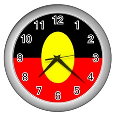 Flag Of Australian Aborigines Wall Clocks (silver)  by Nexatart