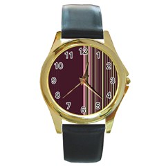 Lines Round Gold Metal Watch by ValentinaDesign