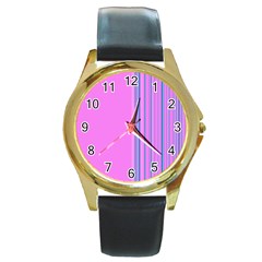 Lines Round Gold Metal Watch by ValentinaDesign