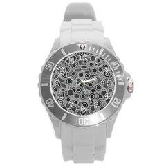 Abstract Grey End Of Day Round Plastic Sport Watch (l)