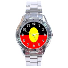 Flag Of Australian Aborigines Stainless Steel Analogue Watch by Nexatart