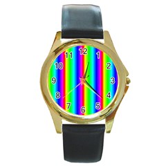 Rainbow Gradient Round Gold Metal Watch by Nexatart