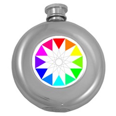 Rainbow Dodecagon And Black Dodecagram Round Hip Flask (5 Oz) by Nexatart