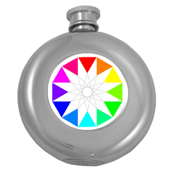 Rainbow Dodecagon And Black Dodecagram Round Hip Flask (5 oz)