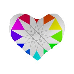 Rainbow Dodecagon And Black Dodecagram Standard 16  Premium Heart Shape Cushions by Nexatart