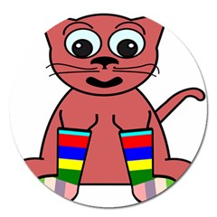 Cartoon Cat In Rainbow Socks Magnet 5  (round) by Nexatart