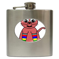 Cartoon Cat In Rainbow Socks Hip Flask (6 Oz) by Nexatart