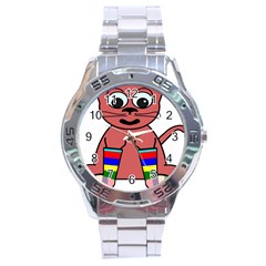 Cartoon Cat In Rainbow Socks Stainless Steel Analogue Watch by Nexatart