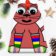 Cartoon Cat In Rainbow Socks Bell Ornament (two Sides) by Nexatart