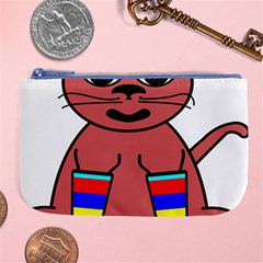 Cartoon Cat In Rainbow Socks Large Coin Purse by Nexatart