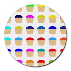 Colorful Cupcakes Pattern Round Mousepads by Nexatart