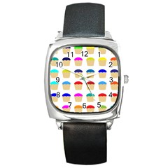 Colorful Cupcakes Pattern Square Metal Watch by Nexatart