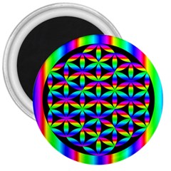 Rainbow Flower Of Life In Black Circle 3  Magnets by Nexatart