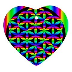 Rainbow Flower Of Life In Black Circle Ornament (heart) by Nexatart