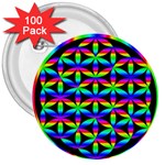 Rainbow Flower Of Life In Black Circle 3  Buttons (100 pack)  Front