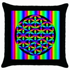 Rainbow Flower Of Life In Black Circle Throw Pillow Case (black) by Nexatart